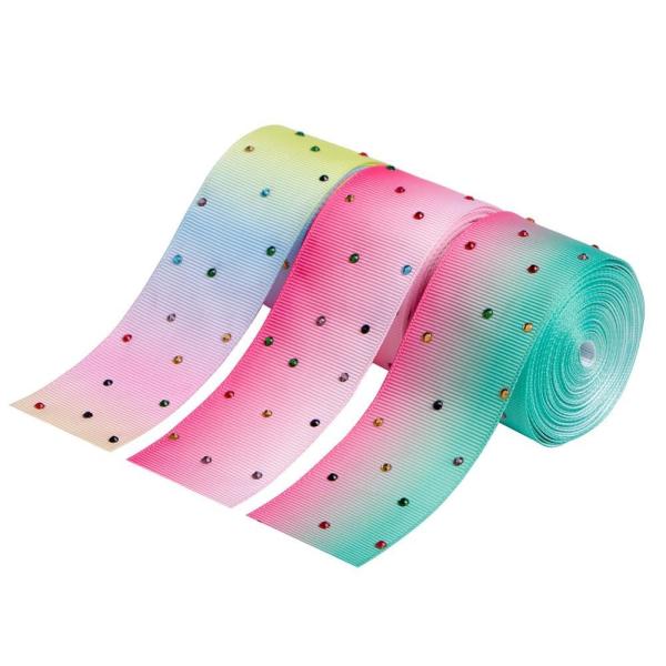 Solid Rhinestone Design 38mm Grosgrain Ribbon with Printed Pattern in 18 Colors or Custom