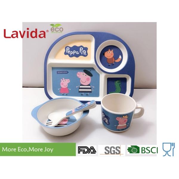 Food Safe Bamboo Kids Dishes Fiber Childrens Tableware Set Mug Spoon / Fork For School