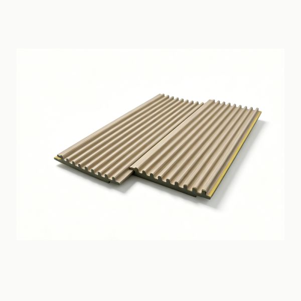 Solid Core PVC Fluted Wall Panels 102x12mm Wood Grain Slat Interior Cladding Design for Hidden Door Applications