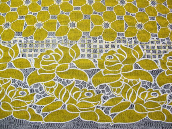 Cotton Yellow Polyester Lace Fabric Floral with Eco-friendly Dyeing(CY-DK0032)