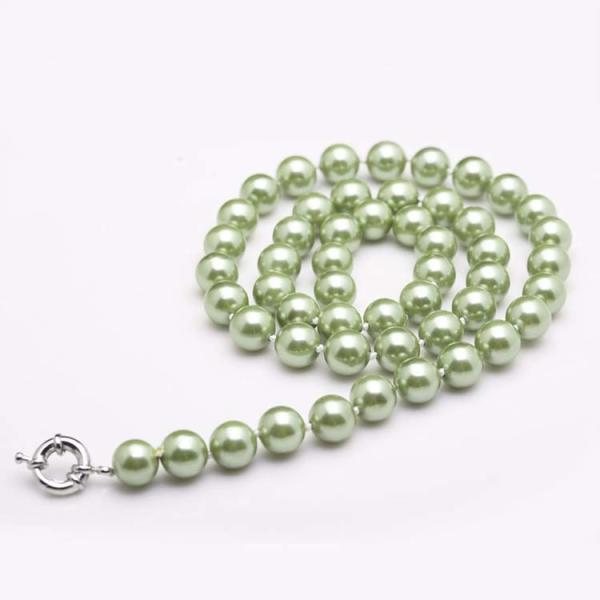 Luxury Luster Green Round 10mm Shell Pearls Necklace 22 inches(N10628)