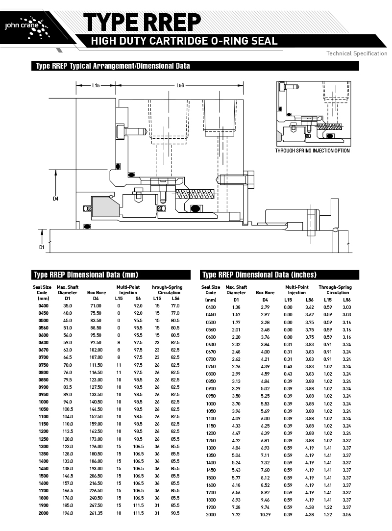 RREP O-Ring Pusher Seals John Crane Mechanical Seal Cartridge Type for Pumps