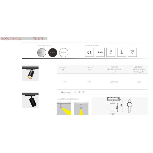 Integrated adaptor 3/4-wire CRI90 anti glare flicker free combined 20W-25W 35W COB LED track light Aluminium Surface t