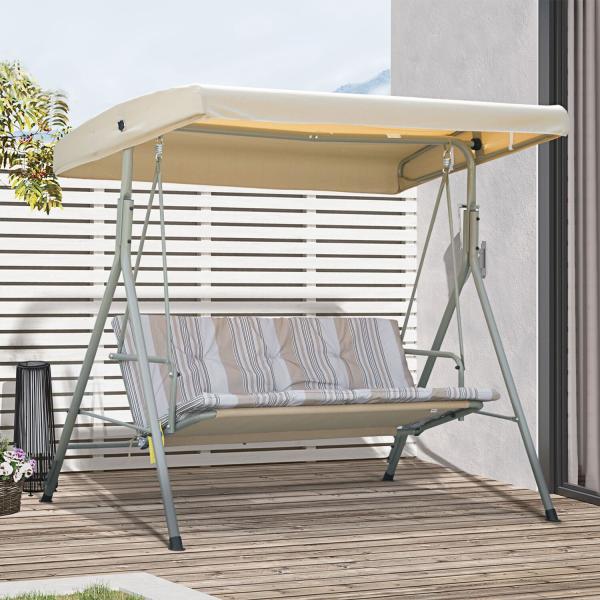 Modern Design AJUNION 3 Seater Outdoor Metal Frame Patio Swings Couch Swing Bed Chair