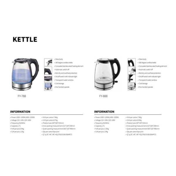 1.8L стеклянный горячий электрический стеклянный чайник с голубым светом, кипящий автоматически