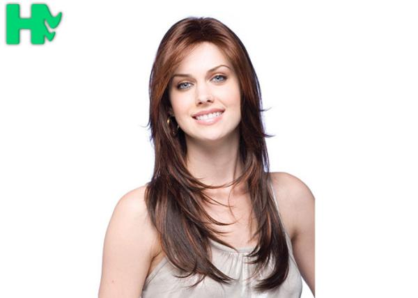 8 - 40 Brown Long Synthetic Wig Black Women Shedding Free Professional