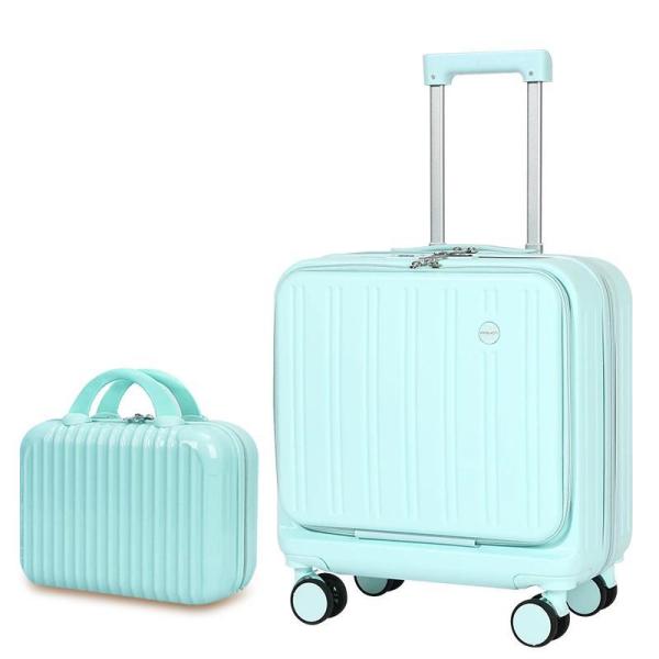 18 inch mini suitcase Carry-on travel luggage ABS New Multi-Functional Front-Opening Suitcase Hard-Shell Suitcase with Spinner Wheels Front-Opening Pocket Suitcase -1988