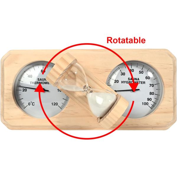 Modern Design 3 in 1 Wooden Sauna Thermometer and Hygrometer with 15 Minute Hourglass Sand Timer