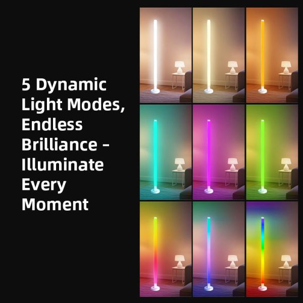 RGB Emitting Color Modern ABS LED Floor Lamp White Shade Dimmable Remote Control USB Power Source Smart Home Voice Control
