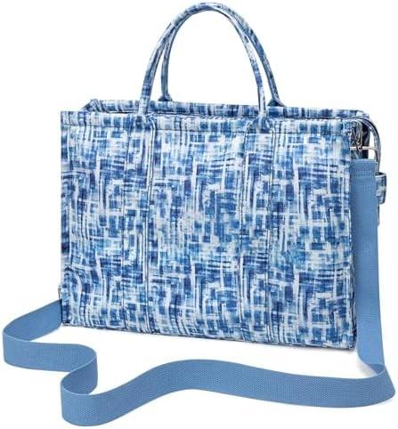 CANVAS TOTE BAG FOR WOMEN FASHION HANDBAGS SHOULDER BAG WITH ZIPPER CROSSBODY PURSE FOR WORK TRAVEL