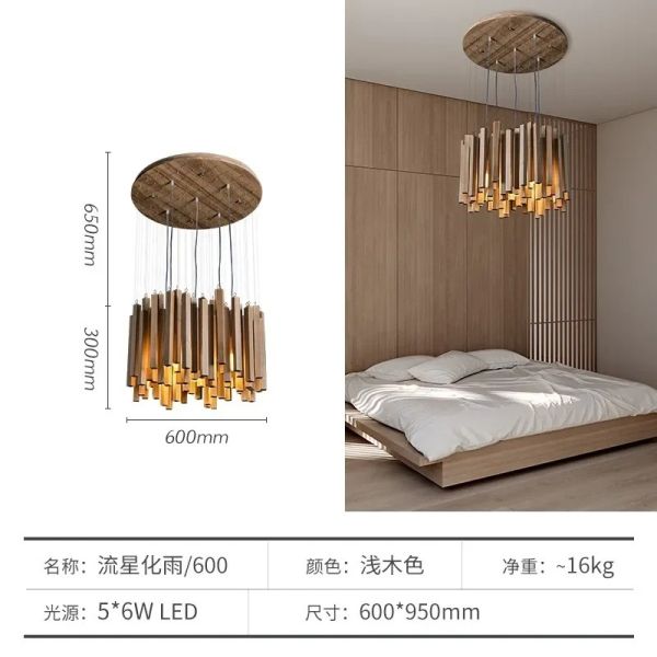 Dining Living Room Farmhouse Kitchen Table Solid Wood Led Pendant Chandelier Lamp Retro Wooden Hanging Chandelier (WH-VP-320)