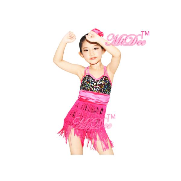 MiDee Magenta Latin Dress Dance Costume With Fringe For Girls
