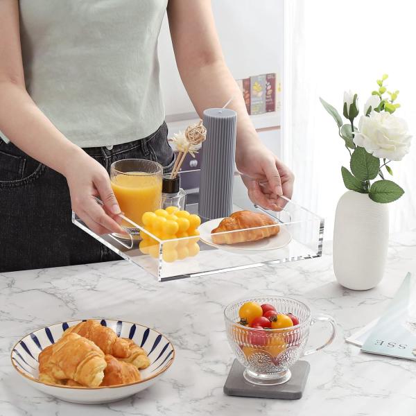 Home Decorative Lucite Acrylic Coffee Table Tray 10X10 Multifunctional Design