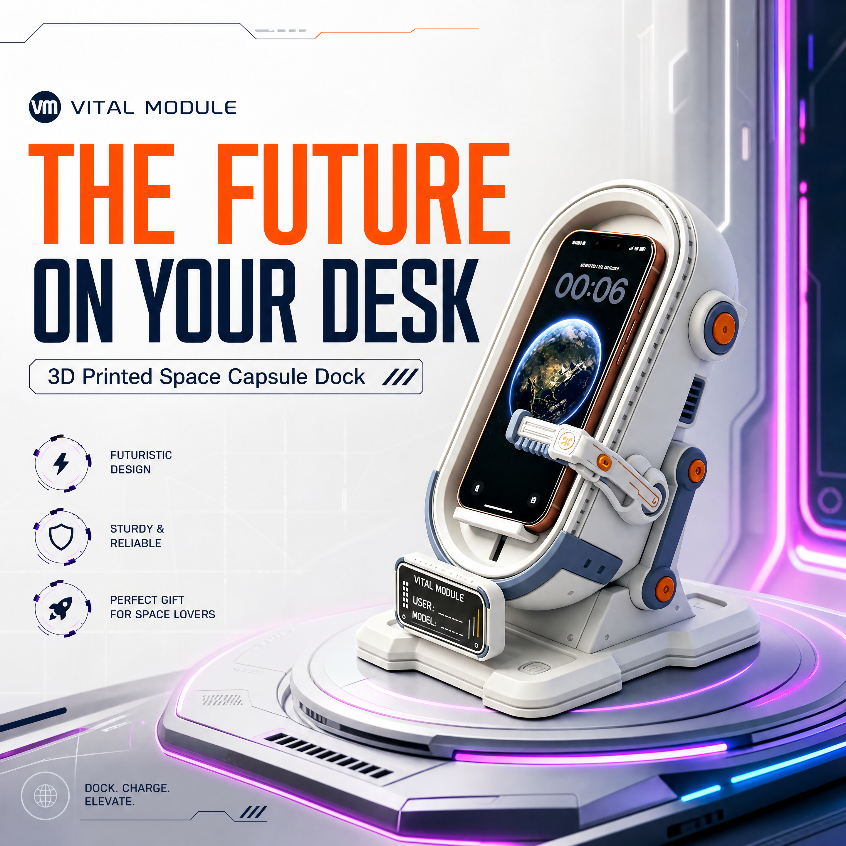 Futuristic Custom 3d Printing Space Station Car Phone Holder For Vehicle Interior