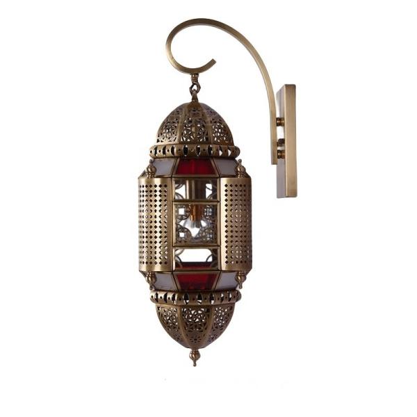 Garden Waterproof Vintage Copper Wall Light With Colored Shade