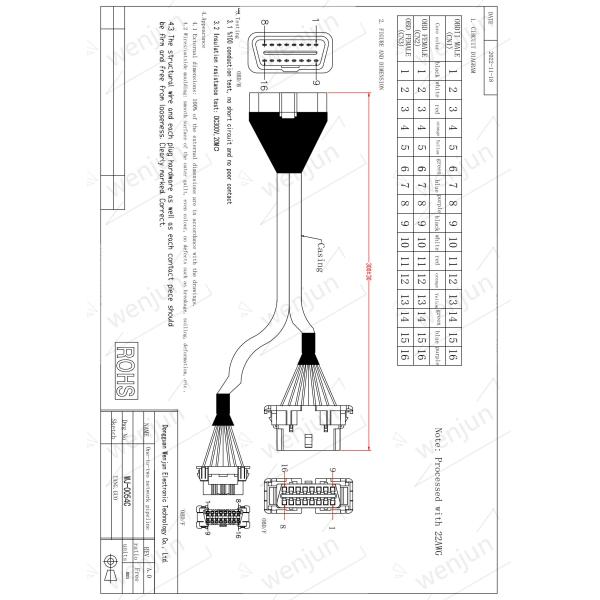 16 mâle de réseau d'extension de diviseur de câble de Pin OBD2 Y à conjuguer adaptateur femelle de câble de Y