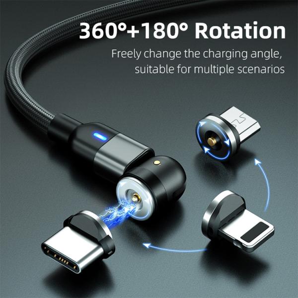 3 In 1 OD 3.5mm Magnetic USB Charging Cable With LED Display