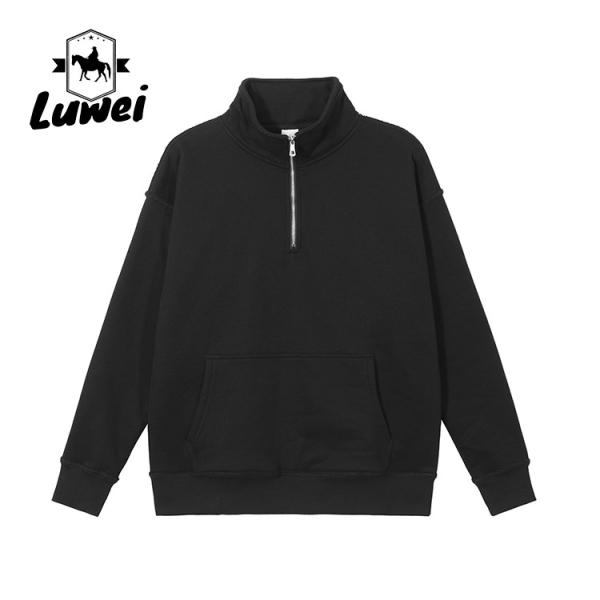 Designer Men Street Hoody Sweatshirt Crop Top Slim 380g 95% Cotton Half Zip Stand Collar Street Wear Hoodie