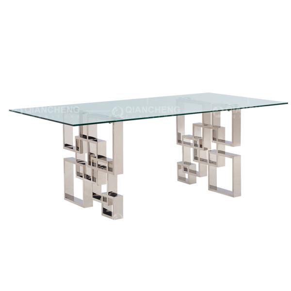 Modern 200cm Tempered Glass Dining Table Set 6 Chairs Stainless Steel Base