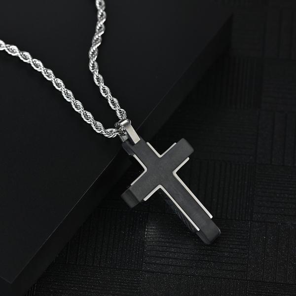 Collier de croix pour homme Collier de croix pour homme en argent or noir en acier inoxydable Collier de croix pendant pour homme bijoux pour femmes 16-24 pouces