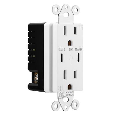 AC125V USB Charger Outlet 60Hz Wall Socket Outlet With Dual Type C