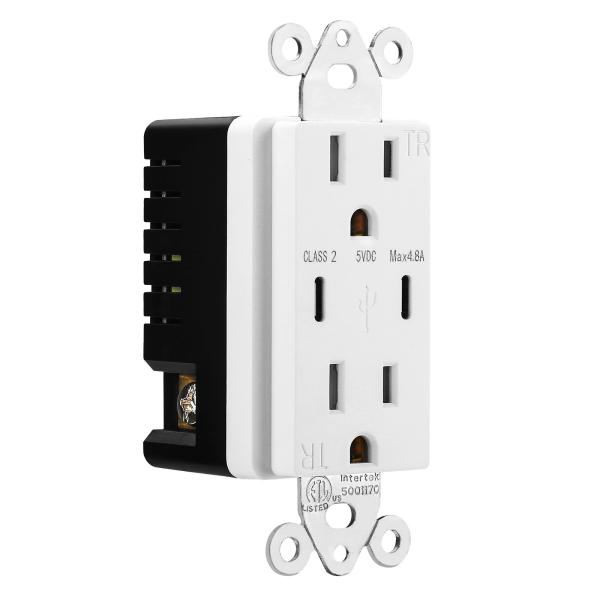 AC125V USB Charger Outlet 60Hz Wall Socket Outlet With Dual Type C