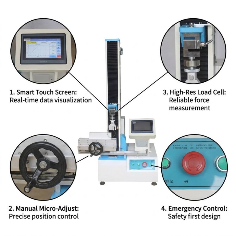 Touch Screen Single Column Tensile Tester Vertical Compression Bending Test Equipment for Packaging Bag Label
