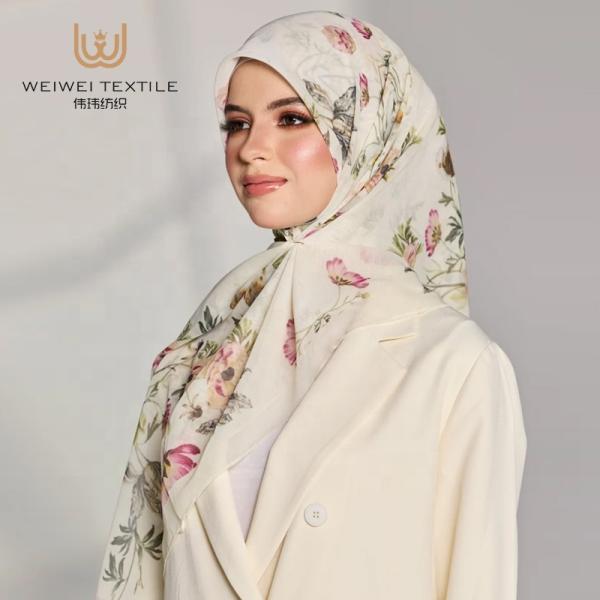 Factory Custom Hot Sell Designer Breathable Floral Tudung Bawal Premium Cotton Voile Muslim Women Hijab Ethnic Scarves & Shawls