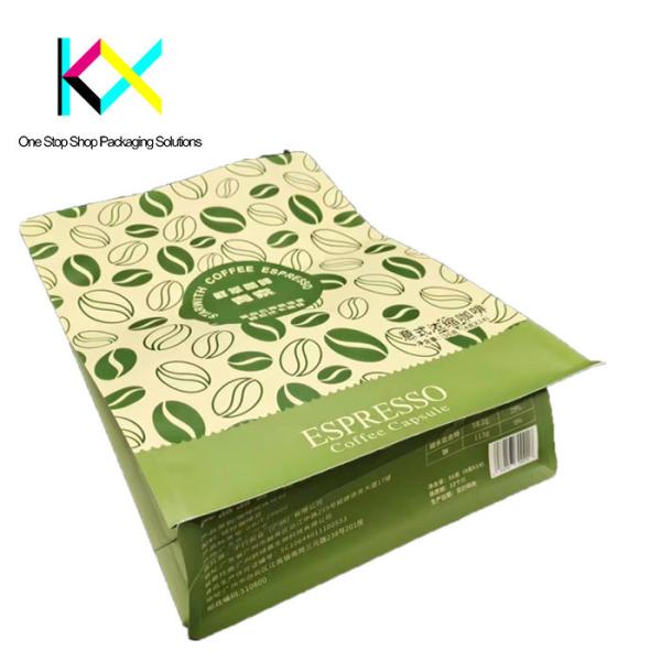 CTP Printing Kraft Paper PLA Biodegradable Coffee Bags With Valve And Zipper