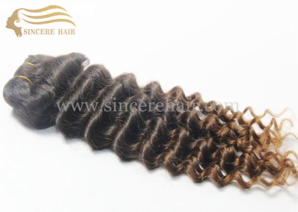 45 CM Ombre CURLY Hair Extensions Weft for Sale, 18 Inch Ombre Curly Remy Human Hair Weft Extension for Sale