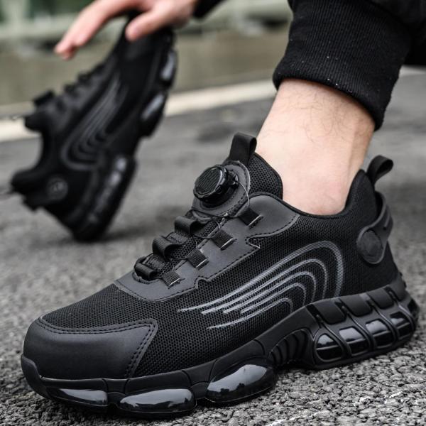Chaussures de sécurité en microfibre noire à semelle enduite d'air pour la sécurité industrielle