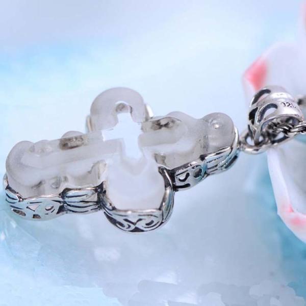 Sterling 925 Silver Created Clear Crystal Cross Pendant Necklace Silver Rope Chain (N808065)