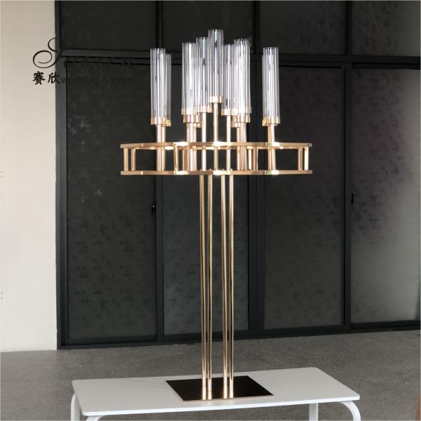ZT-593B Nuevo gran brillante de 7 brazos candelabro de cristal para la decoración de la mesa de bodas