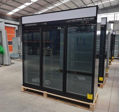 R290 Supermarket 1260L Three Upright Glass Door Fridge With LED