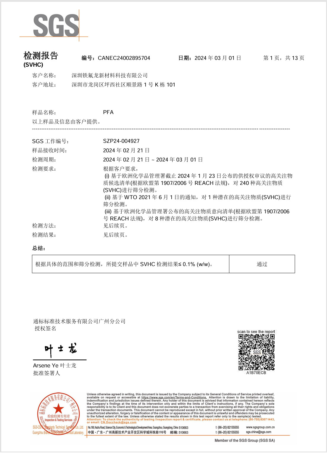 Shenzhen Teflon New Material Technology Co., Ltd Сертификации