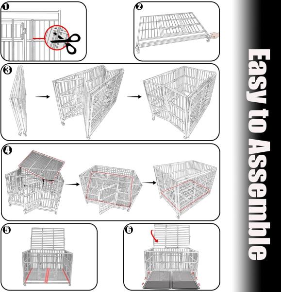 47 Inch Heavy Duty Stainless Steel Dog Cage High Anxiety Indestructible and Escape-Proof Dog Crate Kennel for Large