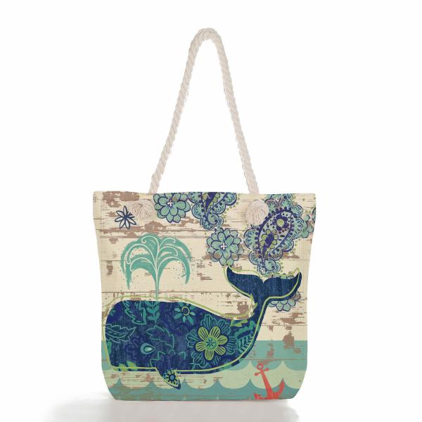 Octopus Turtle Print Thick Rope Vintage Beach Bag large capacity For Women