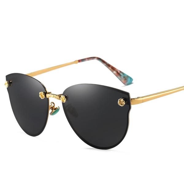 Fashionable Classic Rose Women Cat Eye Rimless Sunglasses Mirror Polarized