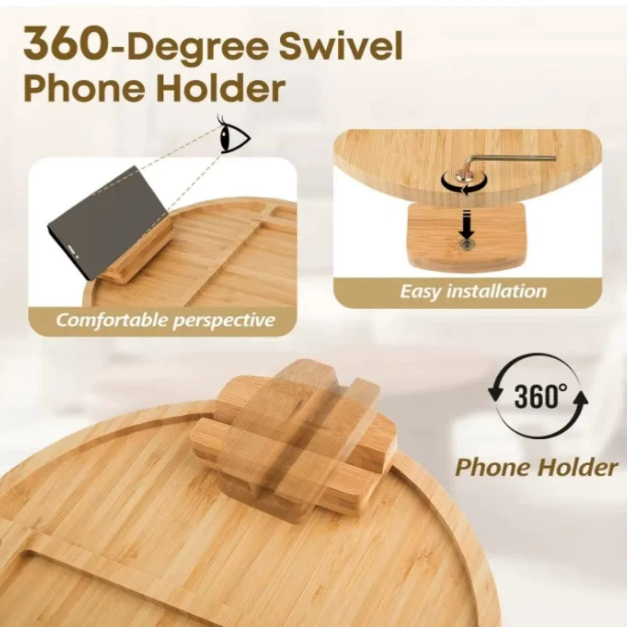 Foldable Bamboo Sofa Armrest Tray Adjustable With Phone Holder Houseware Supplies