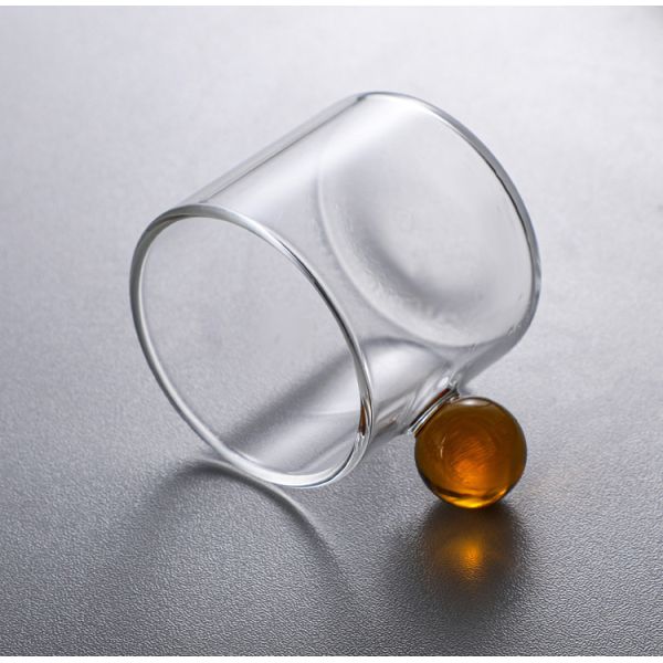 120ml Single Wall Glass Drinkware Breakfast Coffee Cups With Colored Ball Handle