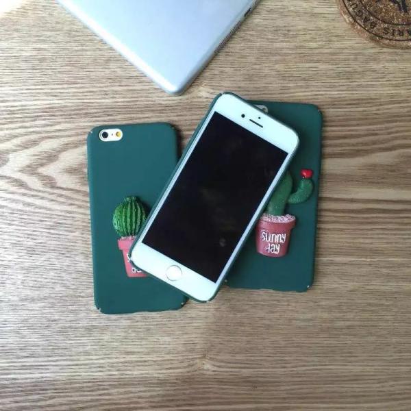 Hard PC DIY Green Cactus Potted Plant Pasted Cell Phone Case Cover For iPhone 6 6s Plus