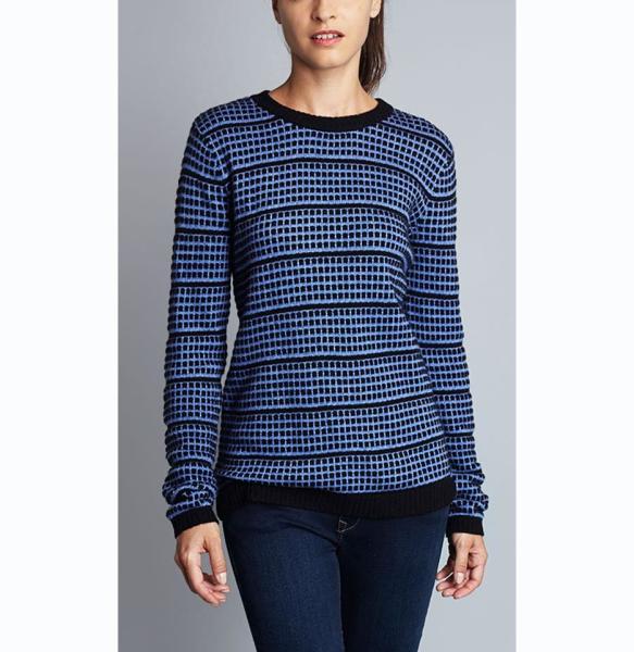 WOMEN'S 37% VISCOSE/ 33%NYLON/ 25%LAMBSWOOL/ 5%CASHMERE FLOATING JACQUARD KNITTED SWEATER