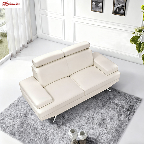 Genuine Leather White Leather Sectional Couch Metal Legs Loveseat Sofa OEM