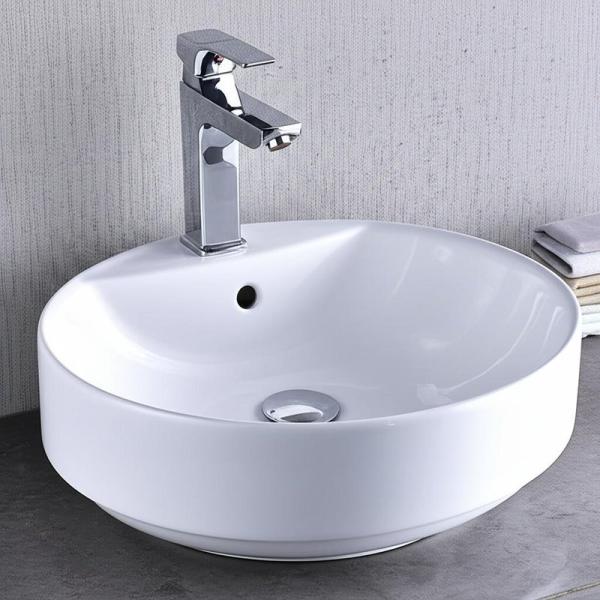 Modern Single-Hole Round White Ceramic Sink Bathroom Vanity Wash Basin with Single-Hole Faucet Mount