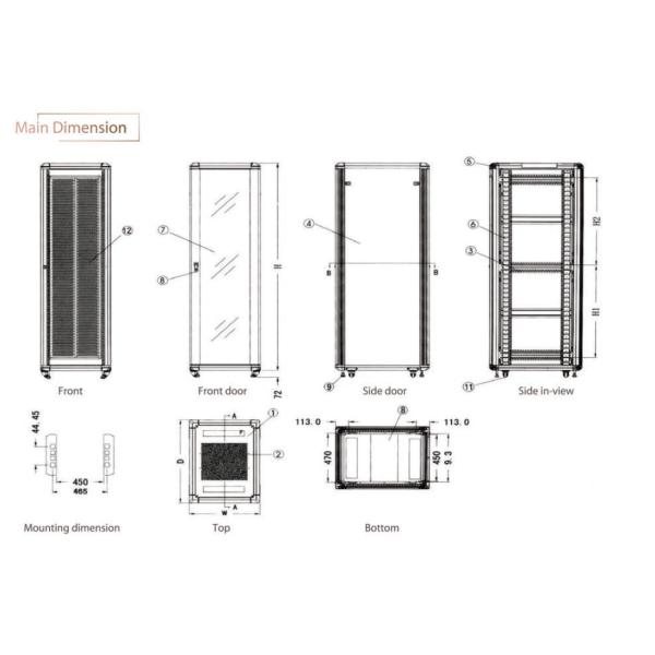 Алюминий 18U - 47U 19 дюймовые шкафы для центра обработки данных