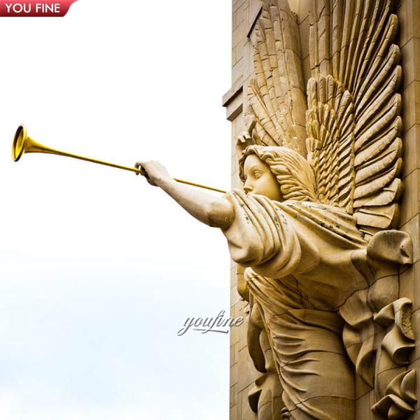 Outdoor Garden Life Size Hand Carved Marble Stone Angel Horn Statue Sculpture