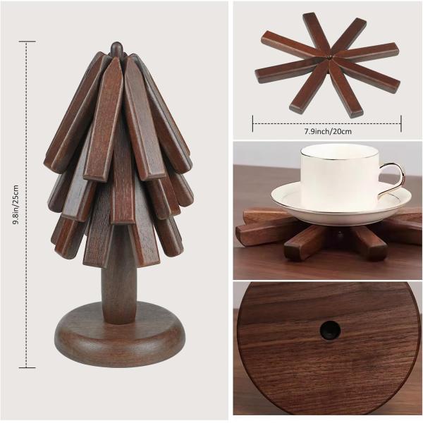 Customized Logo Acceptable Wooden Black Walnut Trivet Set for Hot Dishes and Pots