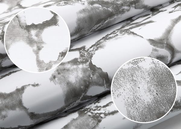 PVC Strippable TV Background Wallpaper , Grayish White Marble Wall Covering