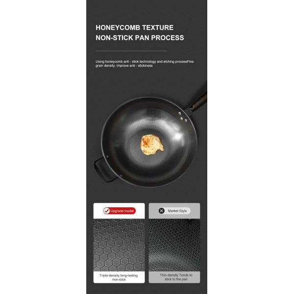 Minimalist Style Non Stick Honeycomb 34cm Pure Iron Frying Wok Sustainable and Durable