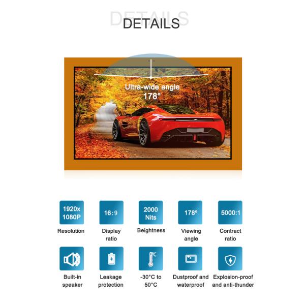 High Resolution 1080P RK3288 Processor Outdoor LCD Digital Signage Orange